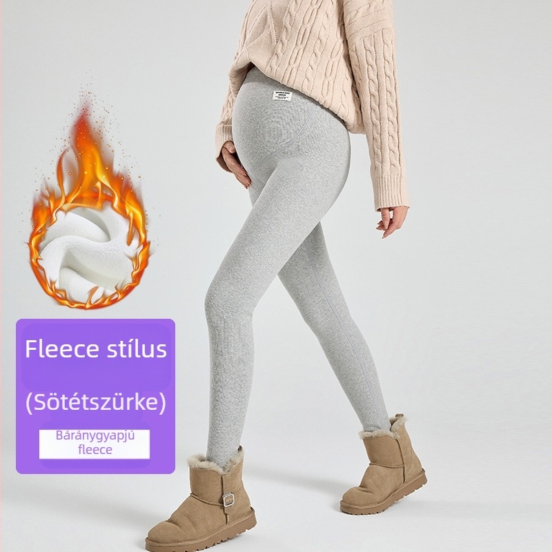Terhes nőknek készült fleece-beléssel bélelt leggings, 95% pamut, hasi támogatás, teljes hosszúságú, tavasztól télig.