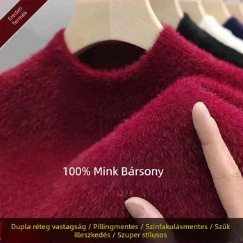 Férfi vastag kötött kapucnis pulóver fél magas gallérral, hosszú ujjú, laza szabás, modal anyag