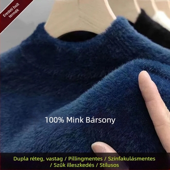 Férfi vastag kötött kapucnis pulóver fél magas gallérral, hosszú ujjú, laza szabás, modal anyag