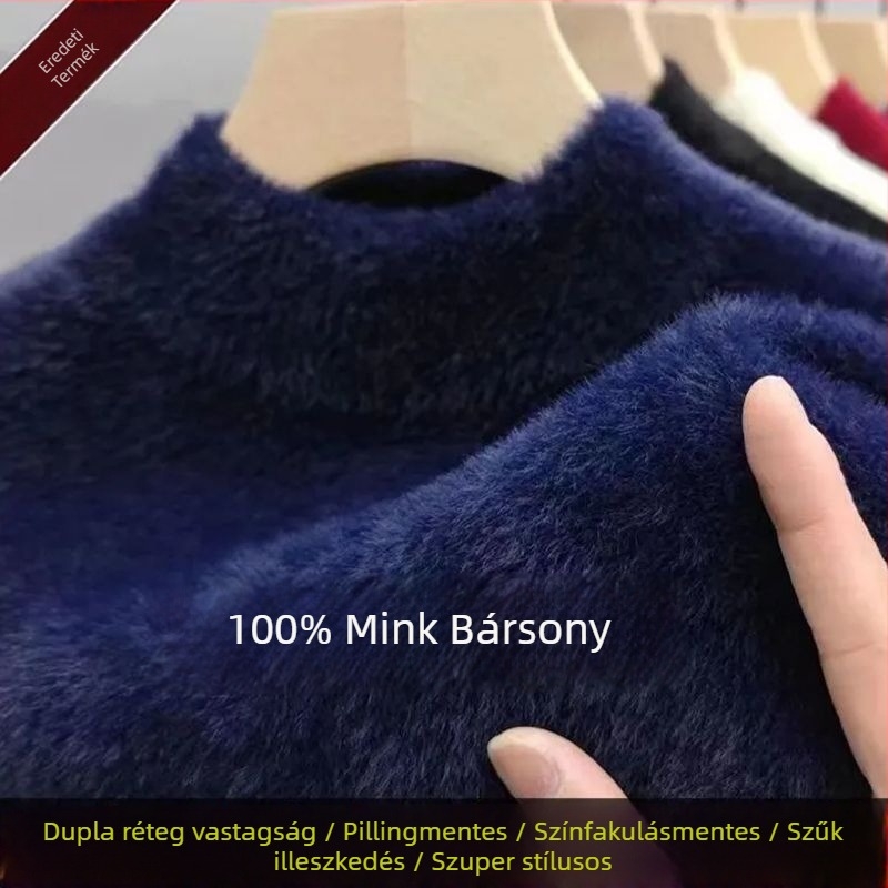 Férfi vastag kötött kapucnis pulóver fél magas gallérral, hosszú ujjú, laza szabás, modal anyag