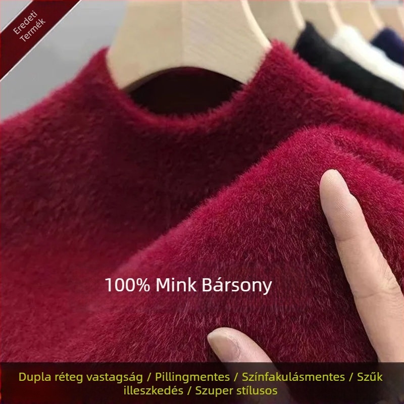 Férfi vastag kötött kapucnis pulóver fél magas gallérral, hosszú ujjú, laza szabás, modal anyag