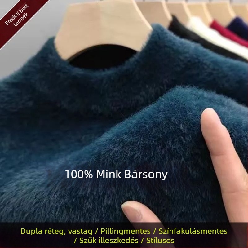 Férfi vastag kötött kapucnis pulóver fél magas gallérral, hosszú ujjú, laza szabás, modal anyag