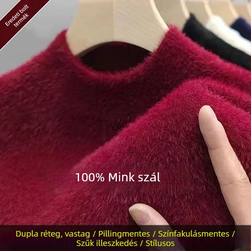 Férfi vastag kötött kapucnis pulóver fél magas gallérral, hosszú ujjú, laza szabás, modal anyag