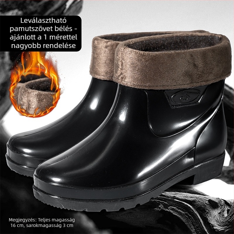 Guixin férfi esőcsizmák, vízállóak, fleece bélésesek, csúszásmentes és kopásálló talppal, alacsony szárú kialakítás