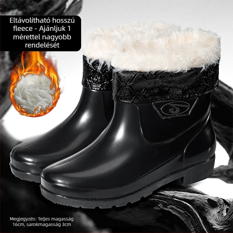 Guixin férfi esőcsizmák, vízállóak, fleece bélésesek, csúszásmentes és kopásálló talppal, alacsony szárú kialakítás