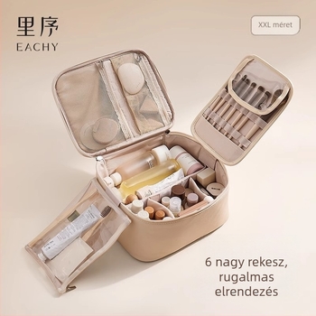 Sminktáska PU bőr, kocka alakú, többfunkciós, utazáshoz, modern minimalista stílus