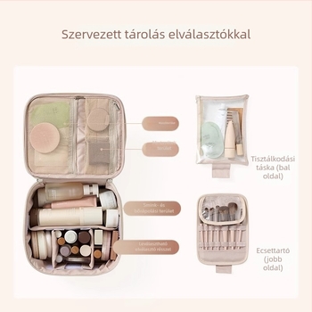 Sminktáska PU bőr, kocka alakú, többfunkciós, utazáshoz, modern minimalista stílus