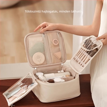 Sminktáska PU bőr, kocka alakú, többfunkciós, utazáshoz, modern minimalista stílus