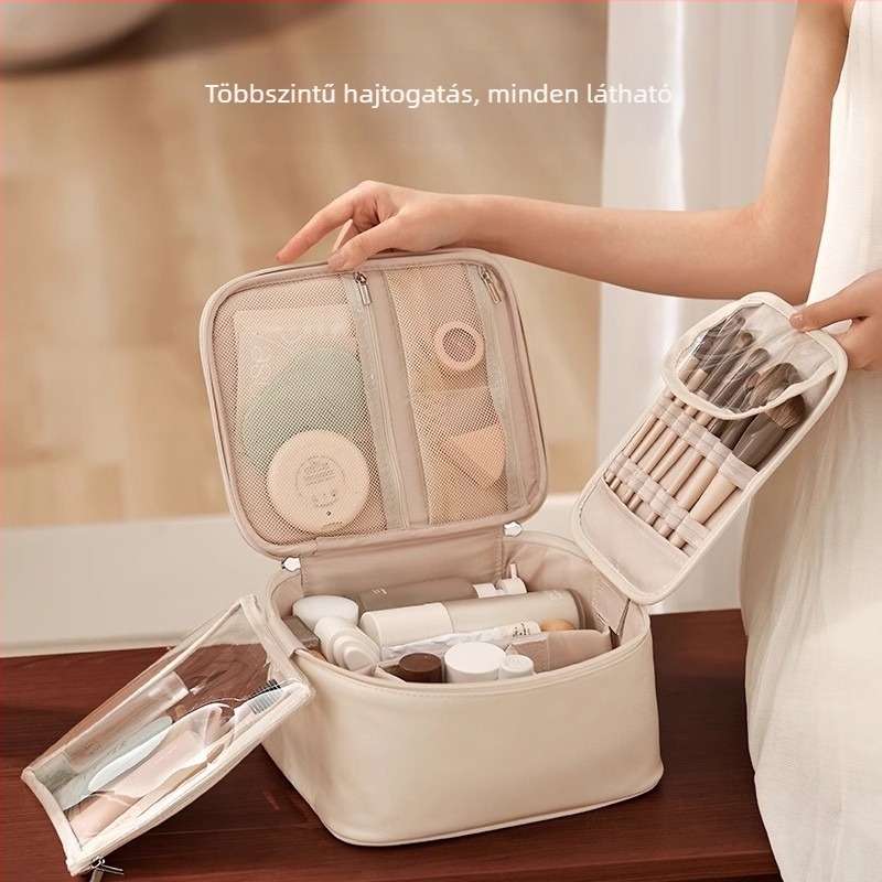 Sminktáska PU bőr, kocka alakú, többfunkciós, utazáshoz, modern minimalista stílus