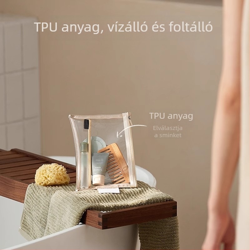 Sminktáska PU bőr, kocka alakú, többfunkciós, utazáshoz, modern minimalista stílus