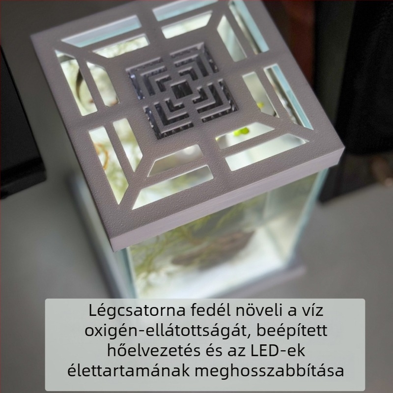 Yue Yu asztali üveg akvárium aranyhalak számára, 3W világítás, ökológiai kialakítás