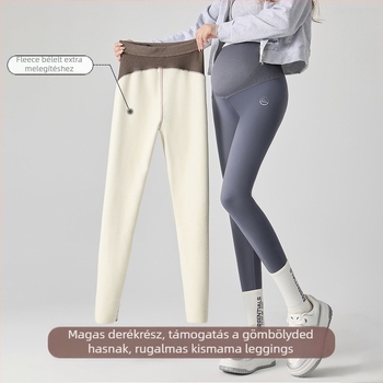 Anyasági jóga leggings állítható has-támasztással, fleece belső bélés, nylon anyag, magas derék, szoros fazon, őszi-téli