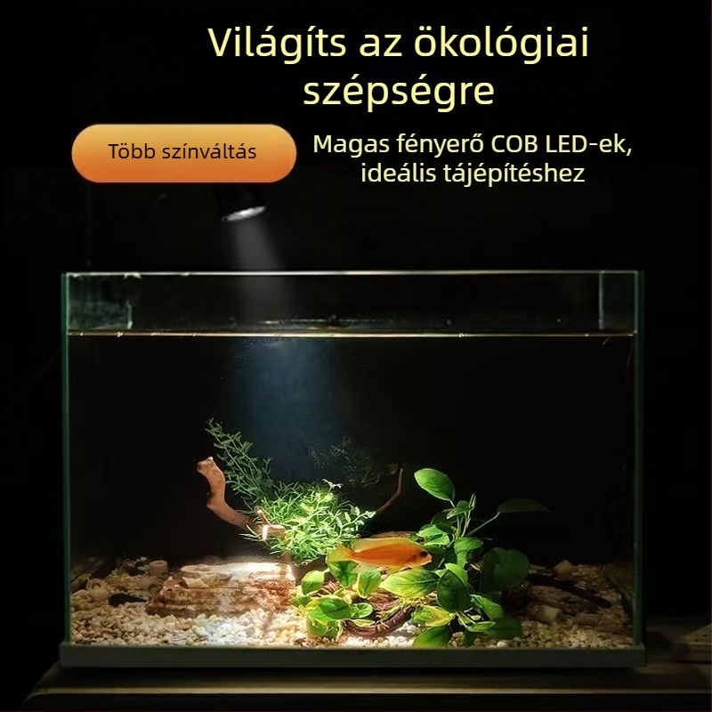 LED akváriumfény, teljes spektrum, állítható fényerő és fókusz, 3 színmód, alumíniumötvözet, 7W