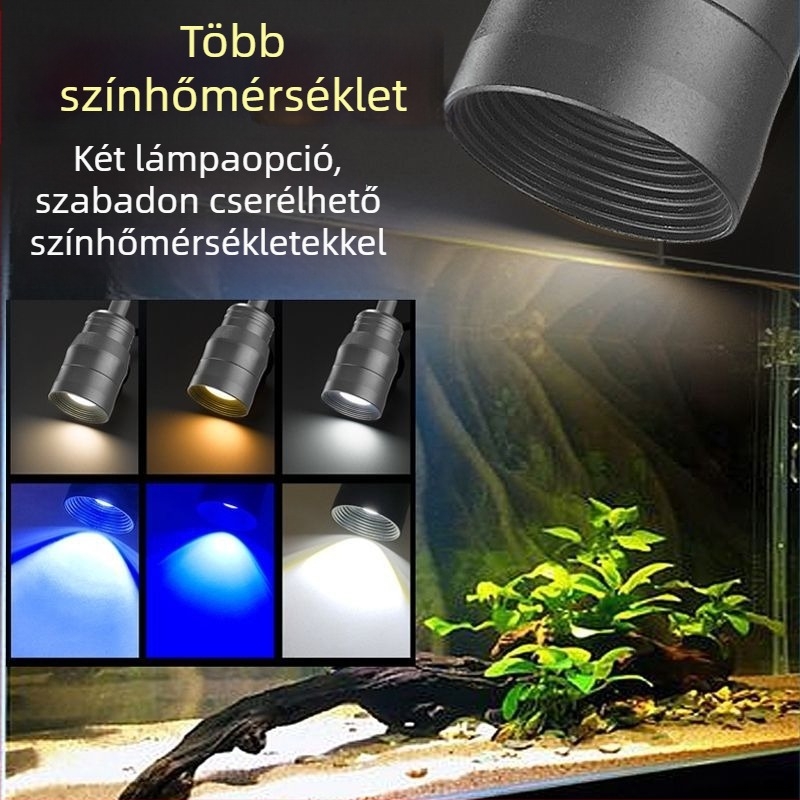 LED akváriumfény, teljes spektrum, állítható fényerő és fókusz, 3 színmód, alumíniumötvözet, 7W