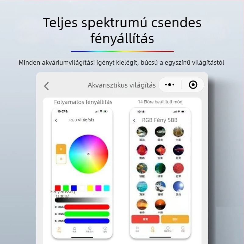 UFO akváriumi LED lámpa teljes spektrummal, vízi növényekhez, 90W, alumínium ötvözet, mobilalkalmazásos vezérlés, súly 1 kg