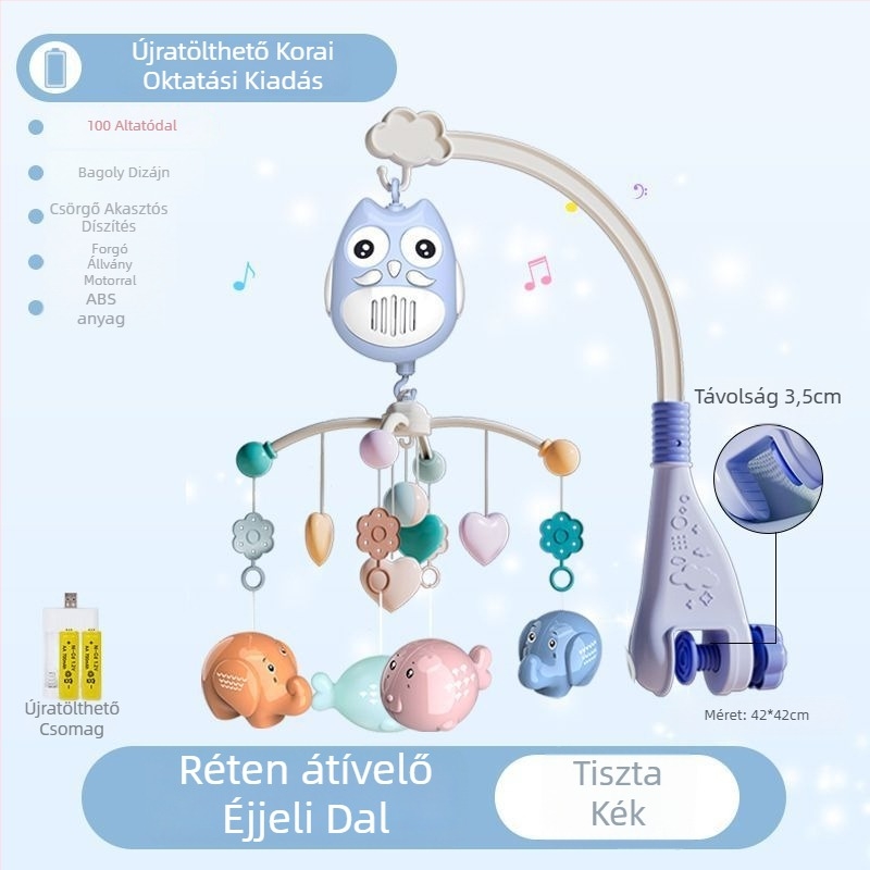 Csecsemő forgó zenei ágycsengő játék — akasztási lehetőséggel; nyugtató alvássegéd, vizuális ingerlés, hallási fejlesztés; Márka: Ybr/Youbein; Életkor: 0–3 év; Anyag: műanyag