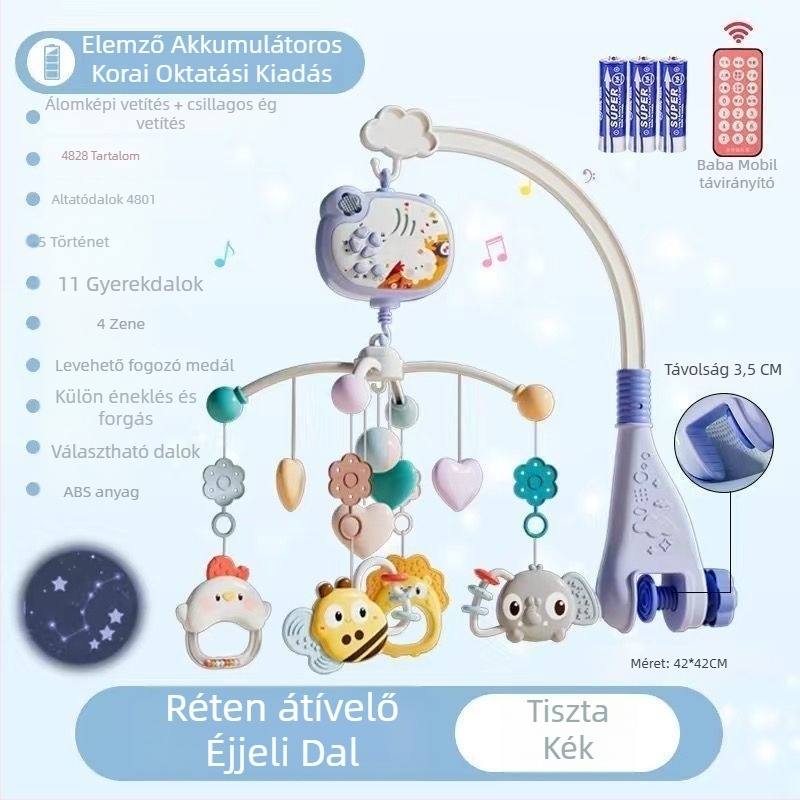 Csecsemő forgó zenei ágycsengő játék — akasztási lehetőséggel; nyugtató alvássegéd, vizuális ingerlés, hallási fejlesztés; Márka: Ybr/Youbein; Életkor: 0–3 év; Anyag: műanyag