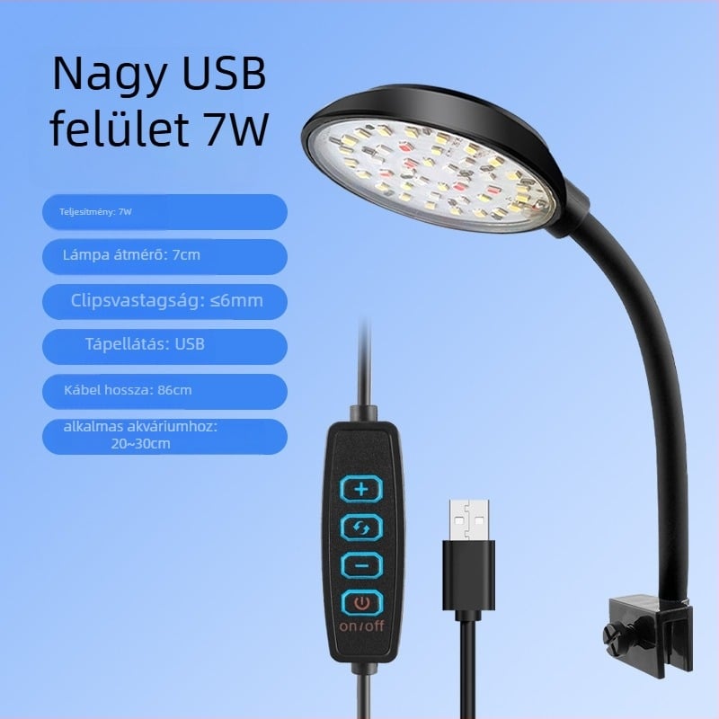 Akváriumi LED clip lámpa növényes akváriumhoz – USB alacsony feszültségű éjszakai fény
