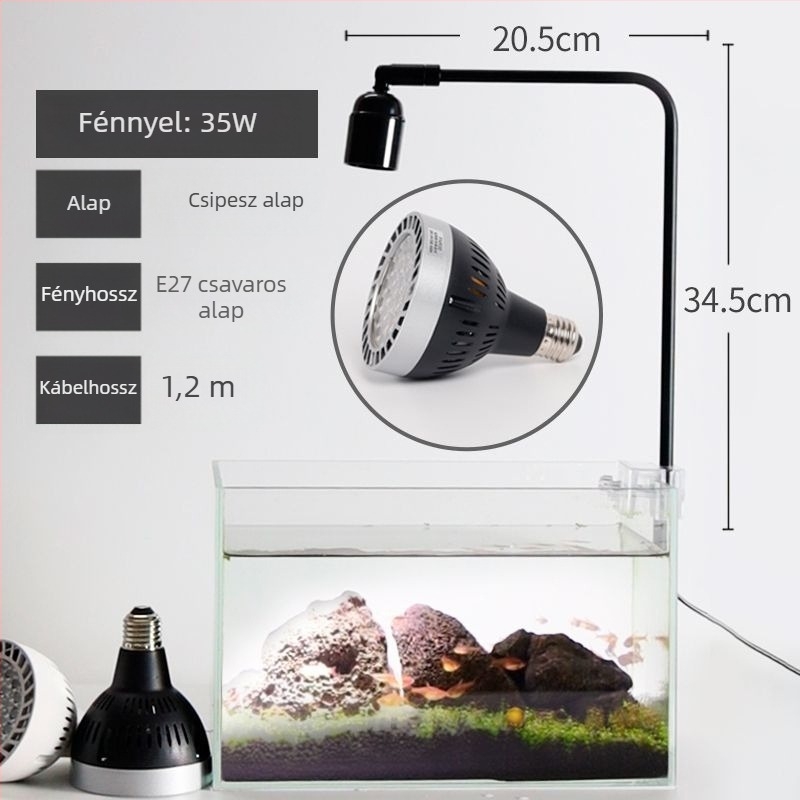 LED akváriumi lámpa E27-es csavaraljjal, tartóhoz szerelhető, teljes spektrum vízi növényekhez, állítható magasság