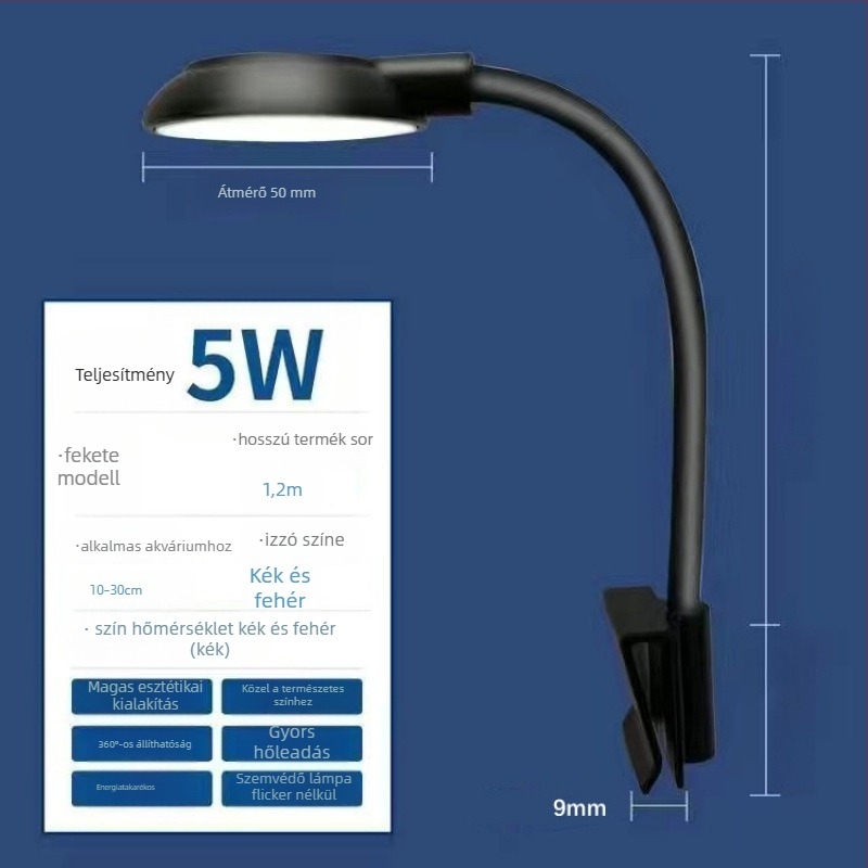 Akváriumi LED világítás csíptetős kivitelben – teljes spektrumú megvilágítás vízi növényekhez, USB táplálás