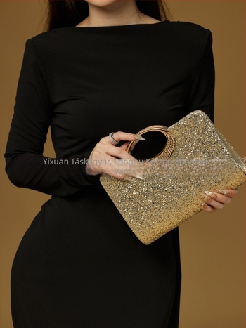 Manzhuo estélyi clutch táska nagy gyűrűs fogantyúval, poliészterből, vízszintes négyzet alakú forma, mágneses zárás, belső zsebek telefonra és személyazonosító igazolványra
