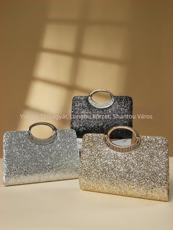 Manzhuo estélyi clutch táska nagy gyűrűs fogantyúval, poliészterből, vízszintes négyzet alakú forma, mágneses zárás, belső zsebek telefonra és személyazonosító igazolványra