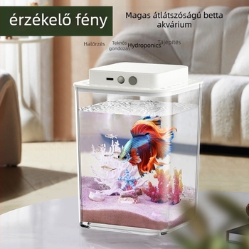 Mini tájképi ökológiai akvárium világítással – ABS asztali akvárium aranyhalaknak, energiatakarékos, 1W, 500 g