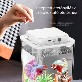 Mini tájképi ökológiai akvárium világítással – ABS asztali akvárium aranyhalaknak, energiatakarékos, 1W, 500 g