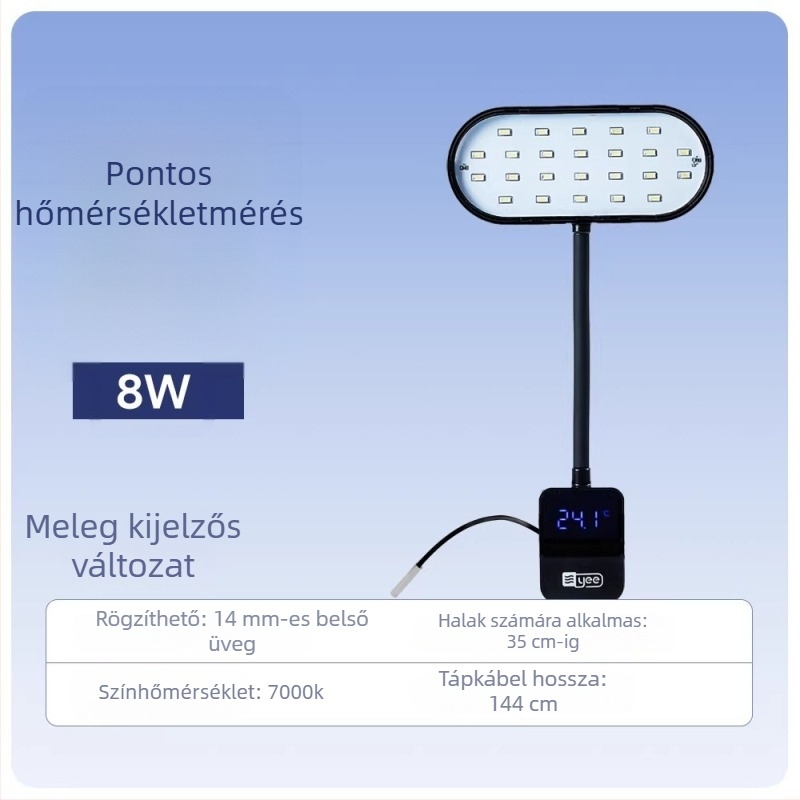 LED teljes spektrumú mini csiptetős akváriumfény hőmérséklet-kijelzővel, az akvárium tájépítéséhez és vízi növényekhez