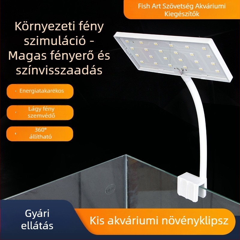 Akváriumi clip lámpa teljes spektrumú RGB, állítható univerzális klips, 8W/12W, vízi növényekhez