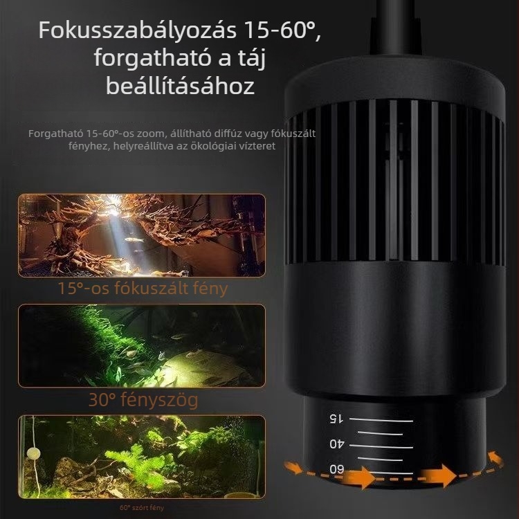 LED Zoom akvárium spotlámpa állítható fókuszálással – alumíniumötvözet, 12W, 600 g