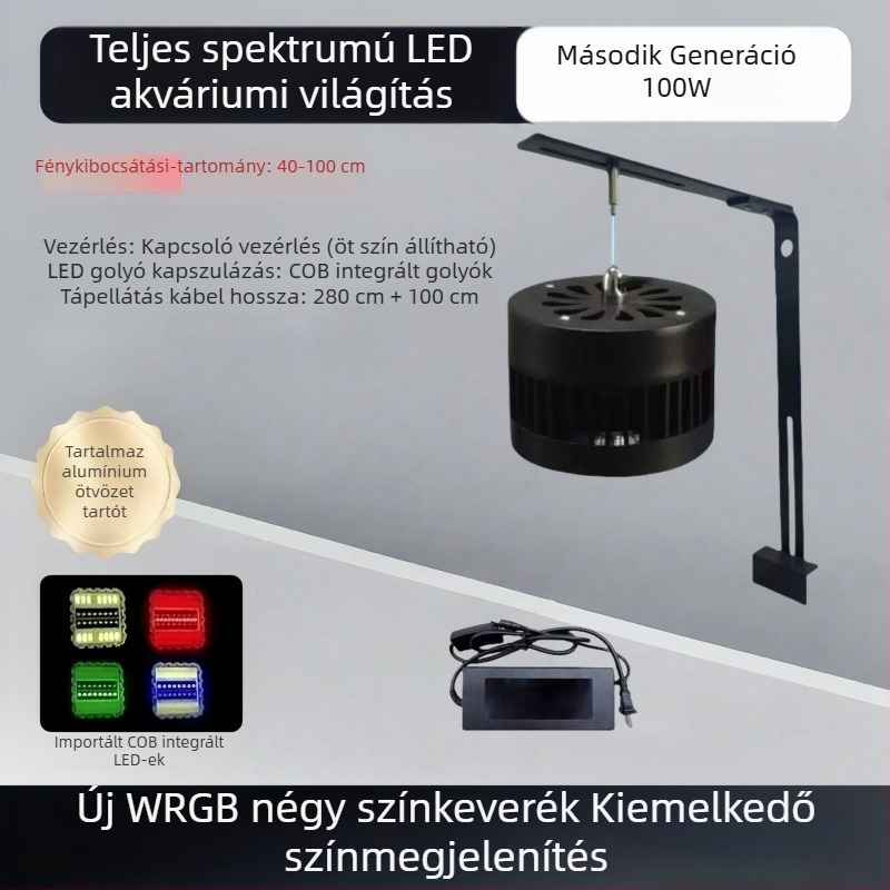 Akváriumi LED downlight, teljes spektrumú, vízálló, alumíniumötvözetből, App-vezérlésű, 100W