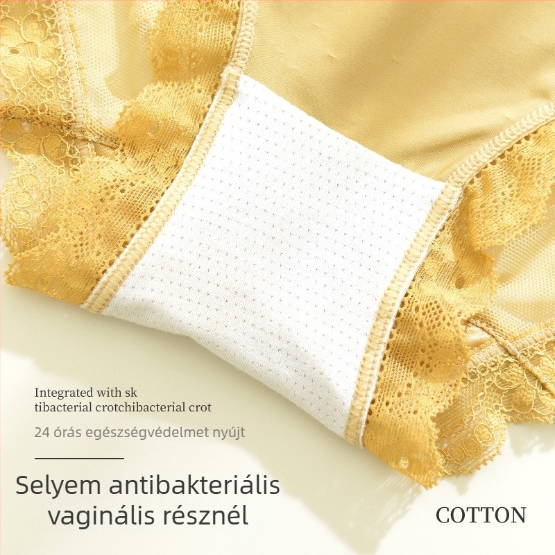 Női csipkés, lélegző középmagas derekú alsónemű nylon jacquard anyagból, bélés a gát tájékán mulberry selyemmel (30–50%), terhes nők számára