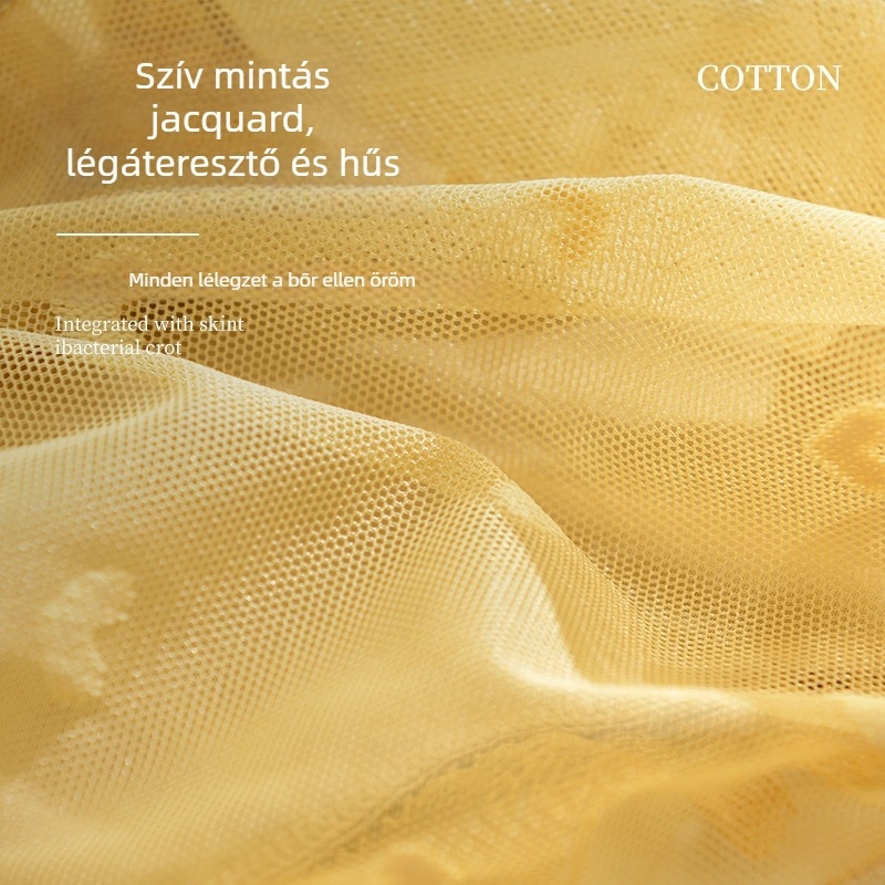 Női csipkés, lélegző középmagas derekú alsónemű nylon jacquard anyagból, bélés a gát tájékán mulberry selyemmel (30–50%), terhes nők számára