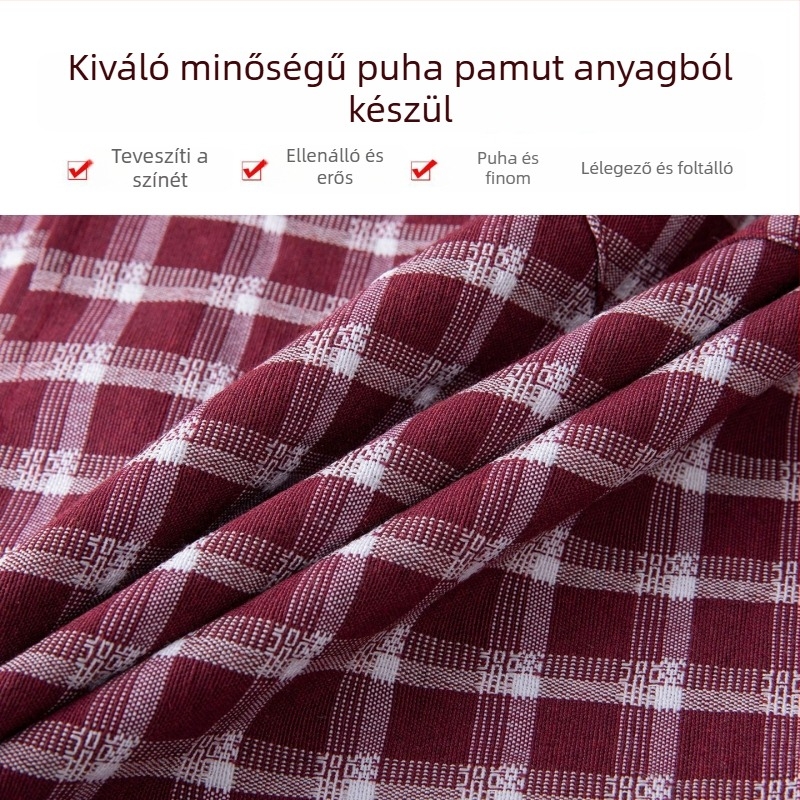 Ujjakkal ellátott kockás kötény poliészter-pamut anyagból, konyhai védelem a szennyeződés ellen, modern egyszerű stílus