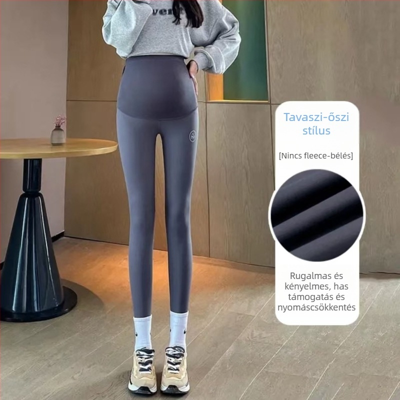 Kismamák hosszú nadrág meleg béléssel, pocak tartás, magas derekú, poliészter-elasztán keverék