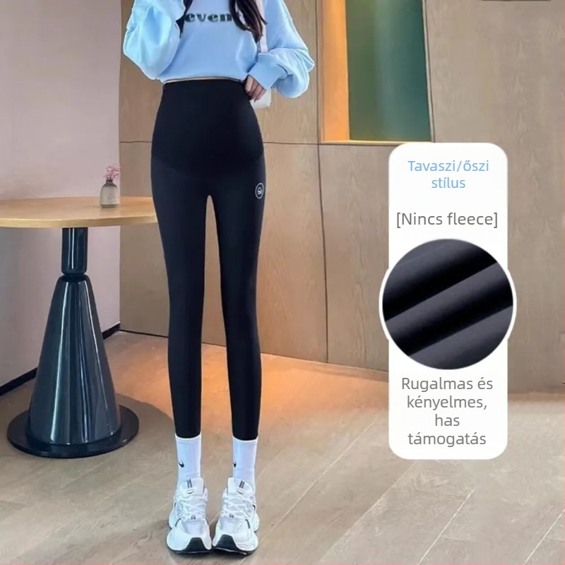 Kismamák hosszú nadrág meleg béléssel, pocak tartás, magas derekú, poliészter-elasztán keverék