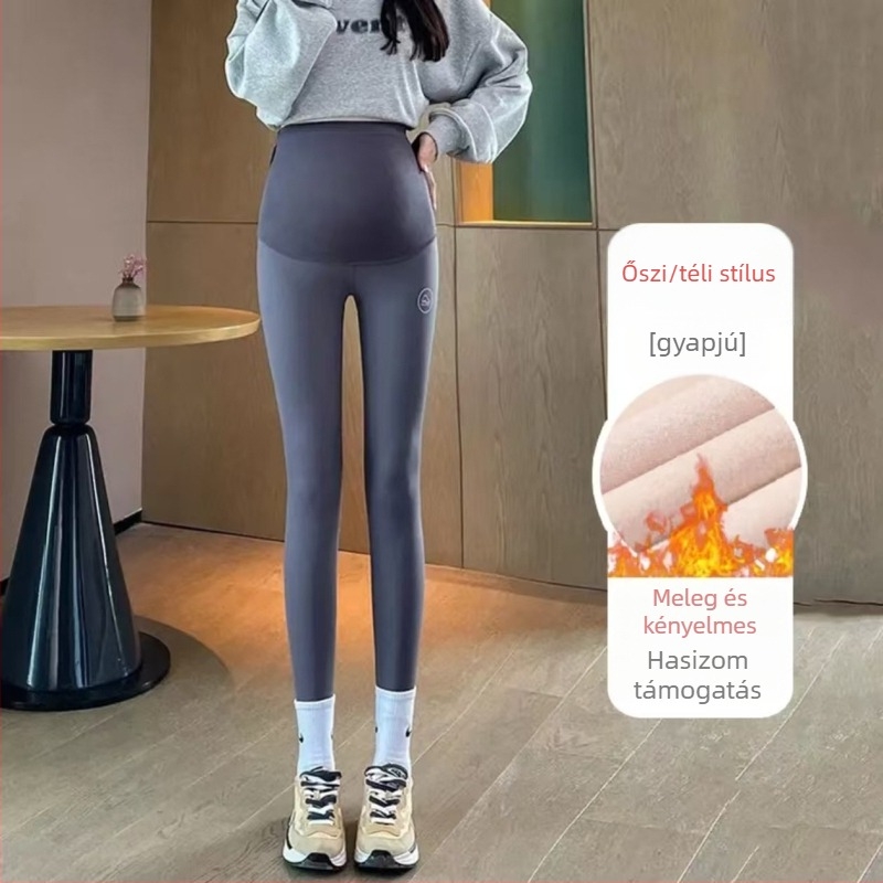 Kismamák hosszú nadrág meleg béléssel, pocak tartás, magas derekú, poliészter-elasztán keverék