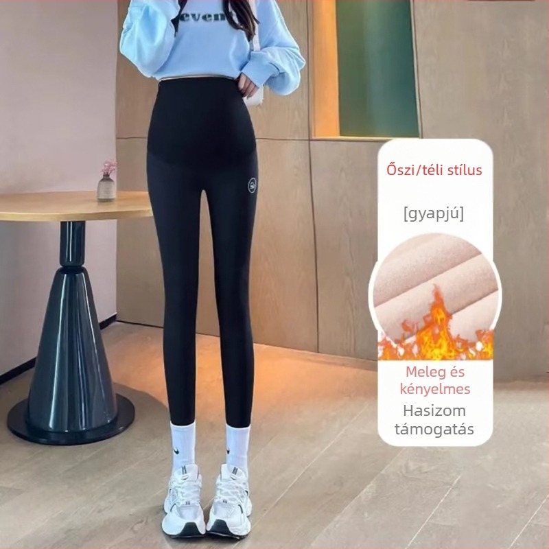 Kismamák hosszú nadrág meleg béléssel, pocak tartás, magas derekú, poliészter-elasztán keverék