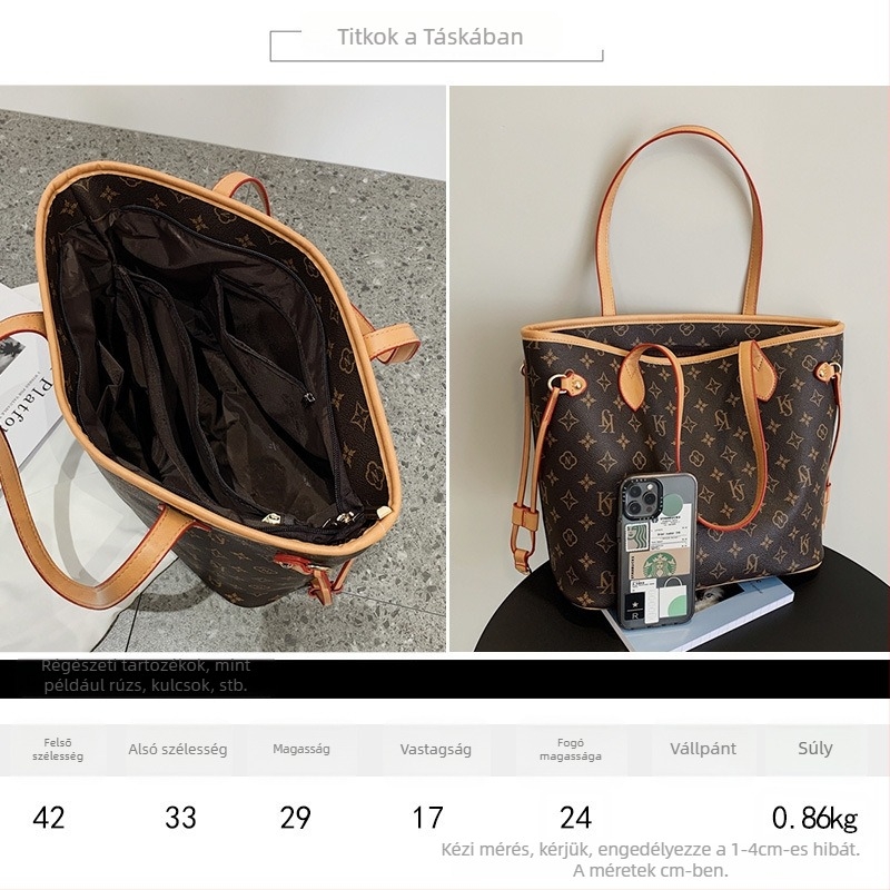 JWIK PU női tote táska, nagy kapacitású, zipzáras nyitás, belső zsebek, dupla vállpánt