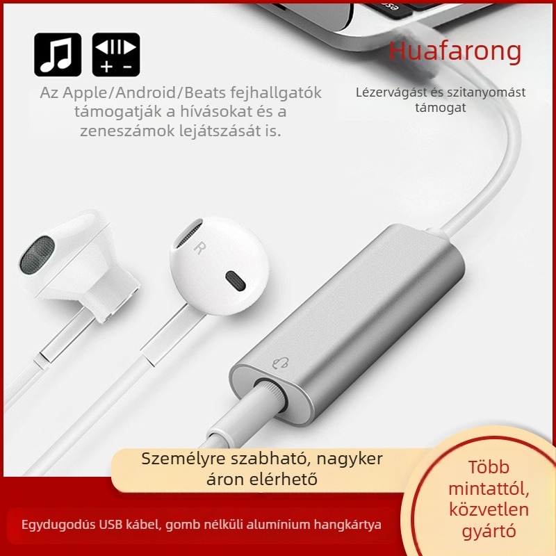 Type-C USB 3,5 mm digitális audió adapter alumínium ötvözetes házban okostelekre és számítógépekre (Modell HFR023)