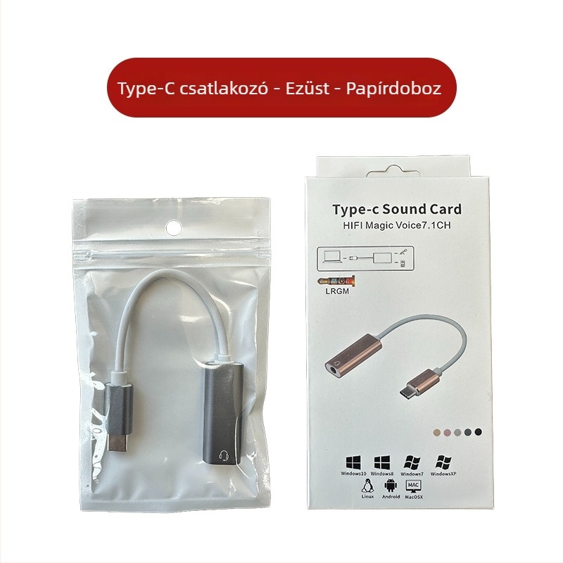 Type-C USB 3,5 mm digitális audió adapter alumínium ötvözetes házban okostelekre és számítógépekre (Modell HFR023)