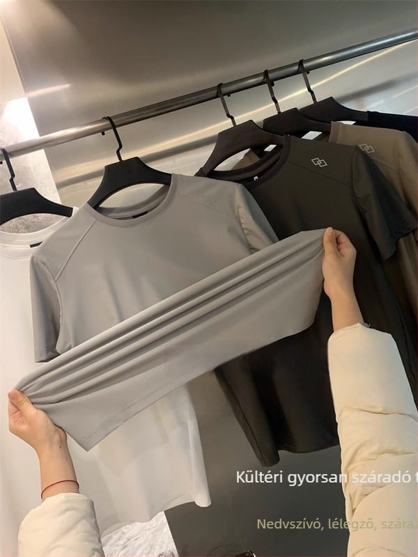 Férfi rövid ujjú póló, gyorsan száradó, lélegző, magas rugalmasságú, kerek nyak