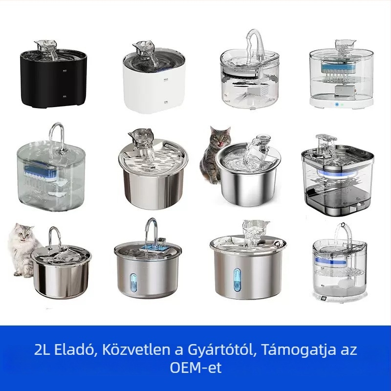 Rozsdamentes acélból készült háziállat vízforrás automatikus ciklussal és csendes működéssel, leválasztható dizájn, modell FT444, cikkszám 2505KFZB3688, macskáknak és kutyáknak