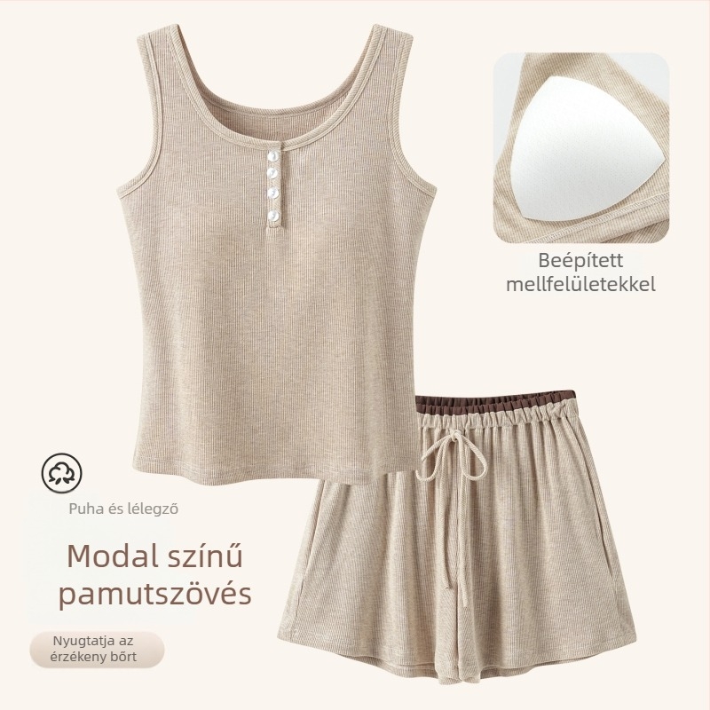 Női nyári pijamát szett Modal pamut szállal: ujjatlan felső és rövidnadrág, melltartó betéttel, vékony és légáteresztő
