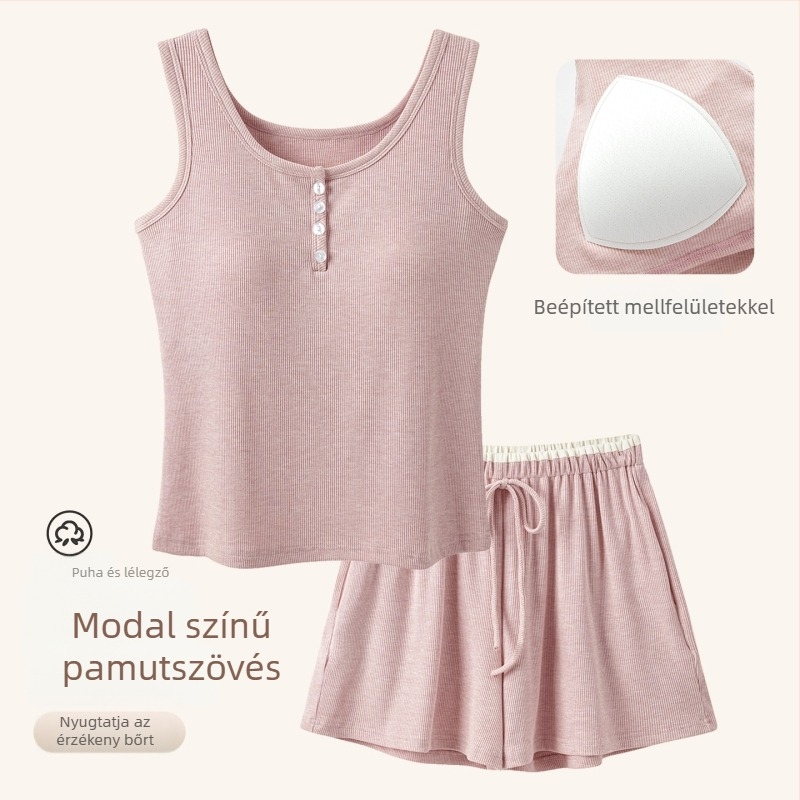 Női nyári pijamát szett Modal pamut szállal: ujjatlan felső és rövidnadrág, melltartó betéttel, vékony és légáteresztő