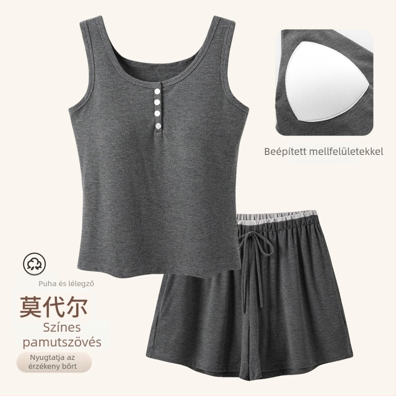 Női nyári pijamát szett Modal pamut szállal: ujjatlan felső és rövidnadrág, melltartó betéttel, vékony és légáteresztő