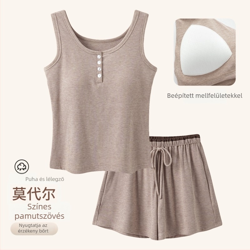 Női nyári pijamát szett Modal pamut szállal: ujjatlan felső és rövidnadrág, melltartó betéttel, vékony és légáteresztő