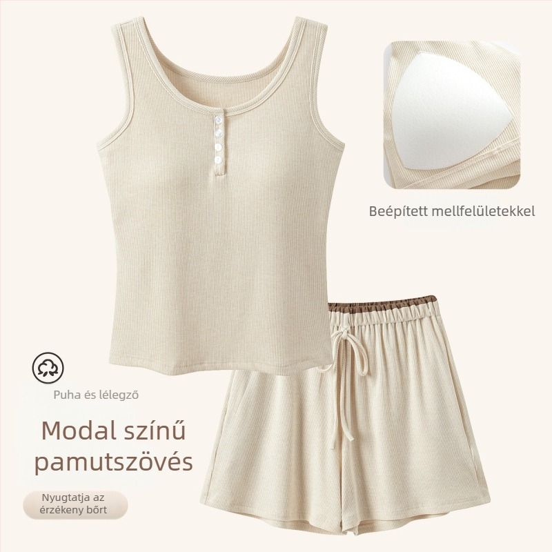 Női nyári pijamát szett Modal pamut szállal: ujjatlan felső és rövidnadrág, melltartó betéttel, vékony és légáteresztő