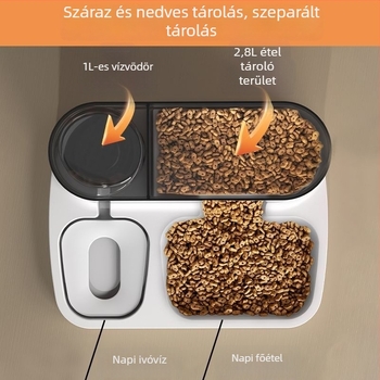 Macska etető és víz adagoló – egyben, PB037 modell, PP+PET anyag, 750 g